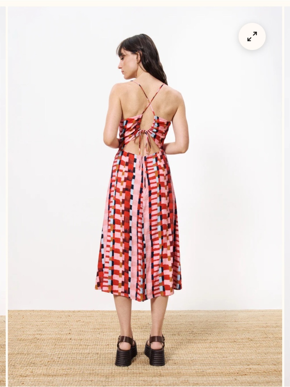 FRNCH AELIG Spatula Striped check Midi Dress Wrap Front Cut Out Back resortwear - Picture 4 of 8